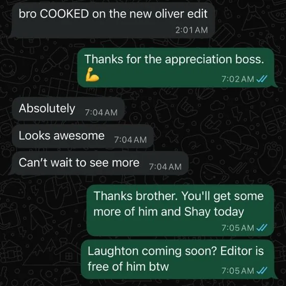Client message from Justin