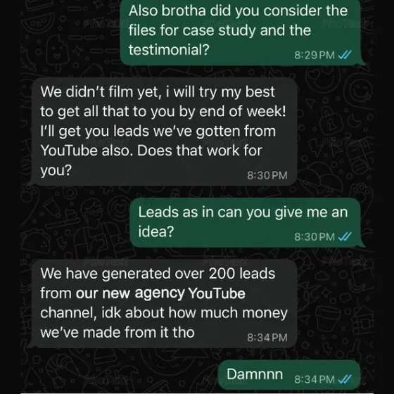 Client message from Greg
