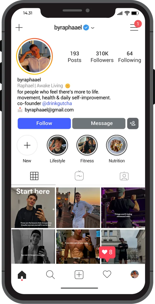 Raphi's Instagram after working with Zfuence — 310K followers